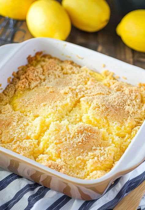 Lemon Dump Cake Recipe Zucchini Cornbread Casserole, Lemon Dump Cake, Lemon Dump Cake Recipe, Pie Filling Desserts, Bisquick Sausage, Zucchini Cornbread, Recipe With Lemon, Dump Cake Recipe, Lemon Pie Filling