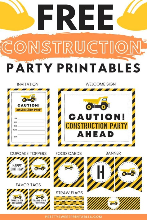 Construction Birthday Food, Construction Party Printables, Construction Party Food, Construction Birthday Party Food, Digger Party, Digger Birthday, Construction Invitations, Construction Theme Birthday Party, Construction Theme Party