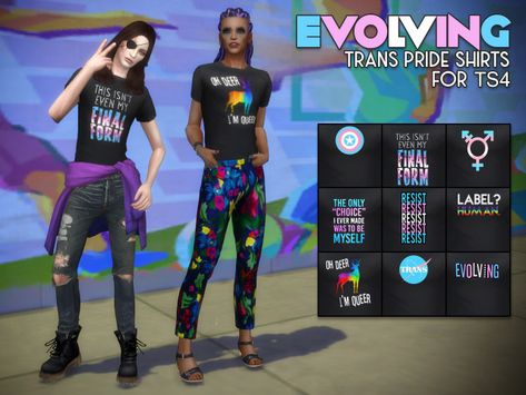 It’s pride month! :D And here’s a little project that’s been sitting in my folder for a while: trans & queer pride shirts for your TS4 sims! ^_^ Just like my bisexual pride shirts I released in the past, these feature a bunch of different design ideas I found online. They’re based on a default EAxis male shirt, but they work for all genders, just make sure to remove all filters for them to show up! Male Shirt, Trans Pride, Oh Deer, Pride Month, Pride Shirts, Sims 4, Design Ideas, The Past, Human