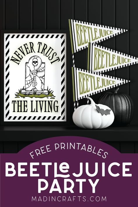 My free Beetlejuice party printables are a fantastic resource for anyone looking to throw a themed celebration without breaking the bank. These printables often include a variety of items such as signs, bunting, and cupcake toppers, all designed in a color scheme that matches the beloved Tim Burton film. These party printables can help set the perfect spooky and fun atmosphere for birthday bashes, Halloween parties, or movie nights. Best of all, they are free to download and can be printed at ho Tim Burton Party, Beetlejuice Party, Juice Party, Annual Halloween Party, Beetlejuice Movie, Halloween Party Printables, Halloween Craft Projects, Beetlejuice Halloween, Beetlejuice Beetlejuice