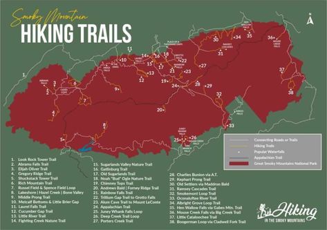 Smoky Mountain Trail Maps | Hiking in the Great Smoky Mountains Smoky Mountain Trails, Smokey Mountains National Park, Smokey Mountains Vacation, Smoky Mountains Vacation, Hiking Map, Mountain Trail, Hiking National Parks, Tennessee Vacation, National Parks Map