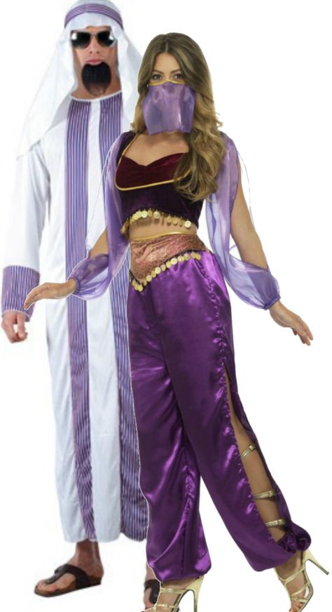 If your looking for Arabian couples fancy dress, then you won't get much better than these Arab Sheik and his Arabian Princess costumes! These great looking fancy dress costumes and are ideal for couples!  If you're looking for something a bit more fun then turn the Princess costume into a belly dancer and you'll keep the Sheik smiling! Belly Dancer Halloween Costume, Arabian Princess Costume, Couples Fancy Dress, Arabian Costume, His Princess, Arabian Princess, Belly Dancer Costumes, Arabian Dress, Diy Costumes Women