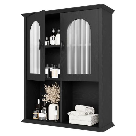 PRICES MAY VARY. High Space Utilization: The bathroom cabinet, measuring 23.6''W x 29.5''H x 8.3’’D, features three layers, allowing you to neatly arrange various bathroom supplies, from shampoo to skincare products, towels, and even makeup tools. Multifunctional Storage Cabinet: Not limited to the bathroom, it also provides storage space for your living room, kitchen, study, bedroom, and other places, such as storing books, files, tableware, and kitchen supplies. Sturdy and Stable: The cabinet Goth Bathroom, Cottage Bathrooms, Fluted Door, Bathroom Storage Over Toilet, Black Cabinets Bathroom, Over Toilet Storage, Cabinet Gray, Bathroom Wall Cabinet, Over The Toilet Storage