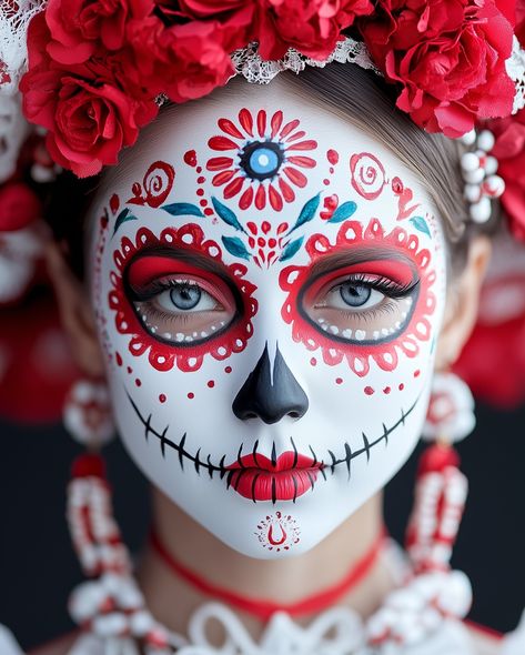 La Catrina 🌸💀 The iconic symbol of Día de los Muertos ✨ Dia De Los Muertos Party Ideas, Mexican Makeup, Halloween Makeup Sugar Skull, Halloweenský Makeup, Dead Makeup, Sugar Skull Girl, Sugar Skull Makeup, Face Paint Makeup, Masquerade Costumes