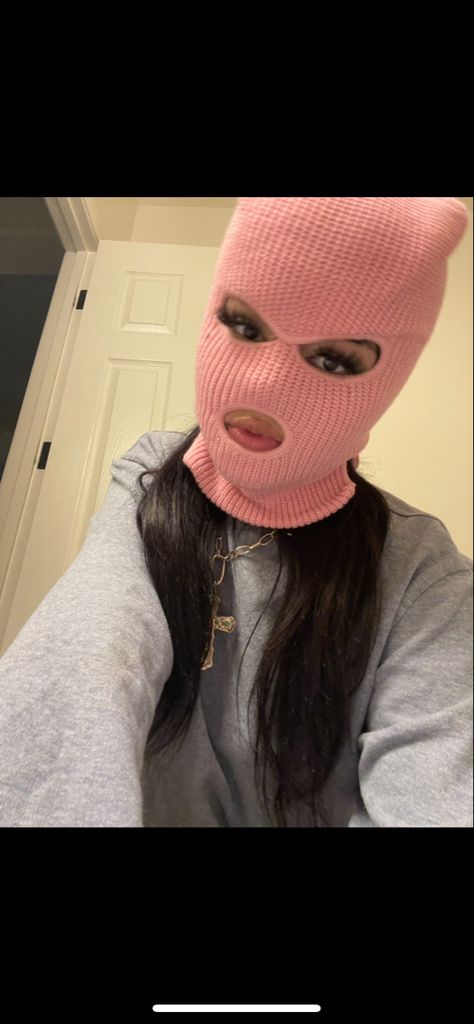 pink ski mask #sashacarter Pink Ski Mask, Ski Mask Girl, Pretty Cross, Pfp Girl, Discord Pfp, Mask Girl, Ski Mask, Mask, Pink