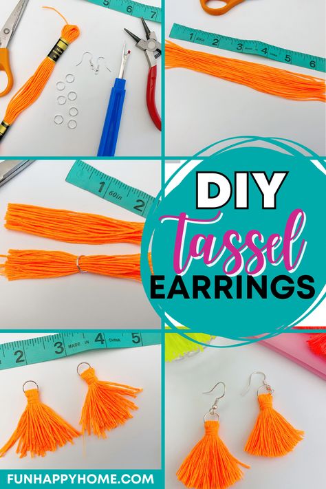 Diy Thread Earrings, Dyi Earrings, Diy Earrings Dangle, Diy Tassel Earrings, Diy Earrings Easy, Diy Pom Poms, Homemade Earrings, Diy Tassel, Easy Diy Gifts