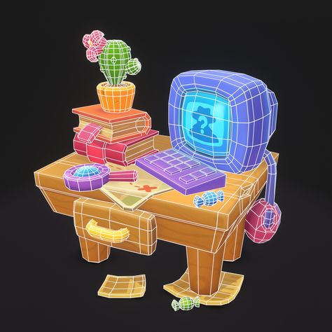 ArtStation - Stylized Mini Computer Diorama, Elifnur Öztürk Low Poly Props, Props Modeling, Game Furniture, 3d Diorama, Stylized 3d, Mini Computer, Stylized Art, 3d Ideas, Blender Models