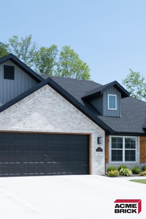 White Brick House Black Trim, Brick Colors For House Exterior, Brick Exterior Colors Schemes, Brick House Trim, Black Trim Exterior House, Acme Brick Company, Grey Brick Houses, Acme Brick, Brick Construction