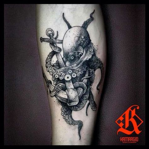 Octopus Anchor Tattoos, Tattoo Anchor, Octopus Tattoo Sleeve, Thigh Tattoo Men, Kraken Tattoo, Squid Tattoo, Octopus Tattoo Design, Octopus Tattoos, Gemini Tattoo