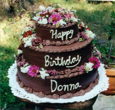 A Tiered Chocolate Birthday Cake Happy Birthday Donna, Birthday Cake Chocolate, Creative Birthday Cakes, Happy Birthday Cake, Cake Designs Birthday, Happy Birthday Greetings, Happy Birthday Images, Happy Birthday Cakes, Birthday Images