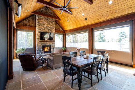 How To Keep Screen Porch Warm in Winter? - PYC Awnings Winter Gazebo Ideas, Roll Up Curtains, Portable Fireplace, Gas Patio Heater, Fabric Awning, Porch Curtains, Door Awnings, Screen Porch, Gas Heater