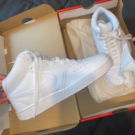 Women’s Nike Court Vision Mid (white, size 6.5) Air Force Mid Outfit Women, Air Force Mid Outfit, Nike Court Vision Mid Outfit, Nike Air Force Mid, Nike Dunks High, Nike Vision, Nike Court Vision Mid, High Top Nike, Nails And Shoes