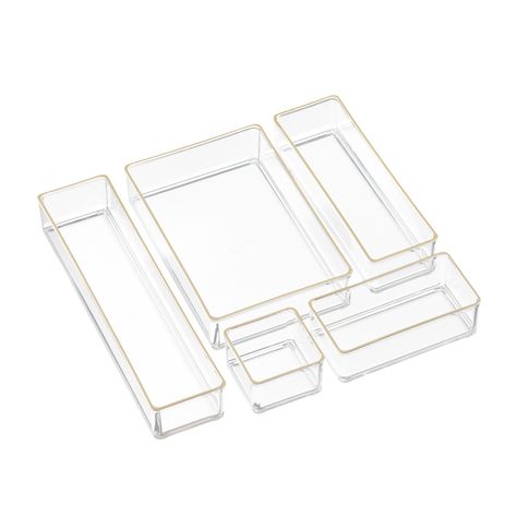 Clear Acrylic Stackable Drawer Organizers Set of 5 | The Container Store Bathroom Drawer Organizers, Organization For Drawers, Room Decor Wishlist, Clear Organization Containers, Organization Containers, Preppy House, Room Wishlist, Bathroom Drawer Organization, Beauty Room Vanity