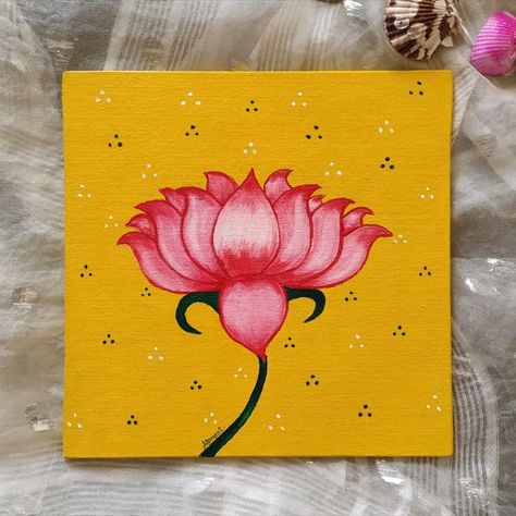 Authindia - Indian Handicrafts on Instagram: “• @whitepeacock_arts Pichwai style Inspired Lotus Painting On Canvas. Thought behind Painting: Lotus is regarded as a symbol of purity,…” Lotus Folk Art, Indian Style Painting, Indian Lotus Painting, Pichwai Lotus Painting, Pichwai Paintings Lotus, Lotus Canvas Painting, Lotus Flower Drawing, Ganpati Decor, Painting Lotus