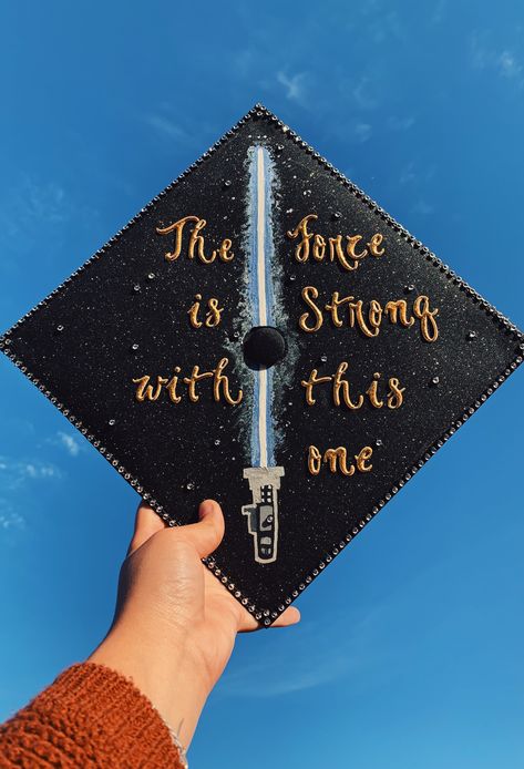 Grad Cap Ideas Star Wars, Grad Cap Star Wars, Masters Cap Ideas, Grad Cap Ideas Men, Graduation Cap Star Wars, Star Wars Graduation Cap Ideas, High School Graduation Cap Designs Disney, Graduation Cap Designs Star Wars, Space Graduation Cap