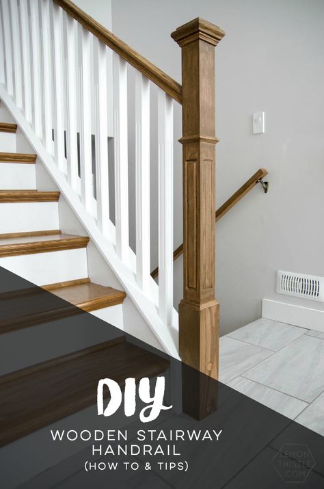 How to install a wooden handrail on split level stairs (the DIY way) Split Level Stairs, Porch Handrails, Wooden Handrail, Diy Staircase Makeover, Diy Stair Railing, Interior Stair Railing, Split Level Remodel, Split Entry, Stairs Renovation