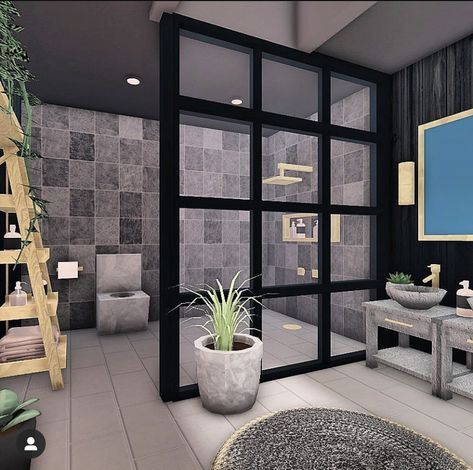 Rich Bloxburg House Ideas, Bloxburg Black House Ideas, Black Modern House Bloxburg, Master Bedrooms Decor Modern Bloxburg, Bloxburg Master Room Ideas Modern, Modern Bloxburg Bathroom Ideas, Bloxburg Luxury Apartment Layout, Bloxburg Driveway Ideas Modern, Roblox Bloxburg Mansion Layout 2 Story