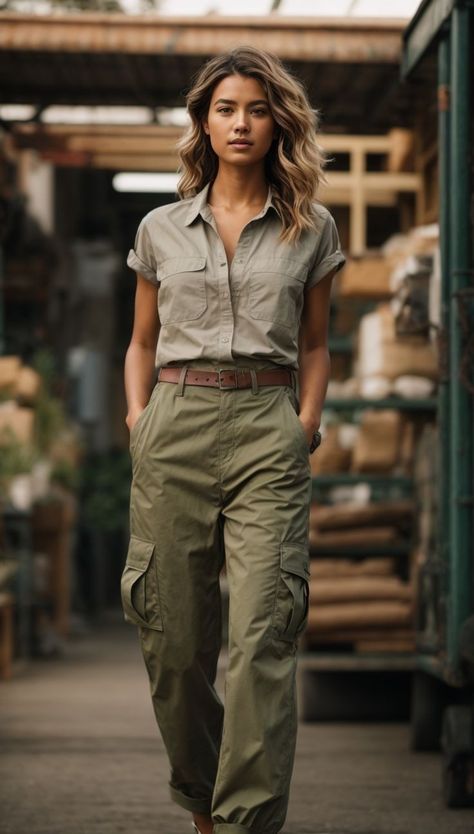 Safari Outfit Women, Africa Safari Clothes, Cargo Pants Women Outfit, Zoo Outfit, Safari Outfit, Safari Outfits, Cargo Pants Outfit Women, Mode Shoes, Safari Chic