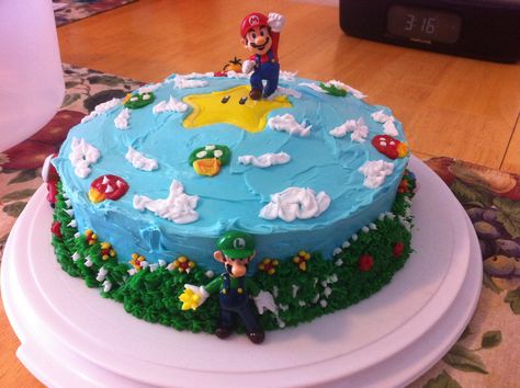 My Homemade Mario Cake Homemade Super Mario Cake, Mario Cake Homemade, Mario Diy Cake, Diy Mario Cake Easy, Mario Cake Easy, Mario Birthday Cake, Mario Bros Cake, Super Mario Cake, Birthday Surprises