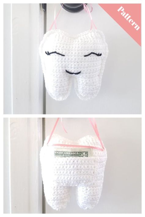 9 Free Tooth Fairy Crochet Patterns and Paid Crochet Tooth Fairy Pillow, Crochet Tooth Fairy, Crochet Tooth, Tooth Fairy Pillow Pattern, Crochet Objects, Fairy Crochet, Fairy Pouch, Tooth Fairy Bag, Pillow Crochet Pattern