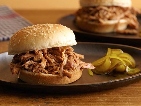 Slow Cooker Pulled Turkey Sandwiches recipe from Food Network Kitchen via Food Network Pulled Turkey Sandwiches, Pulled Turkey, Turkey Sandwiches Recipes, Slow Cooker Brisket, Sandwich Ideas, Slow Cooker Pulled Pork, Pulled Pork Recipes, Pork Sandwich, Pulled Pork Sandwich