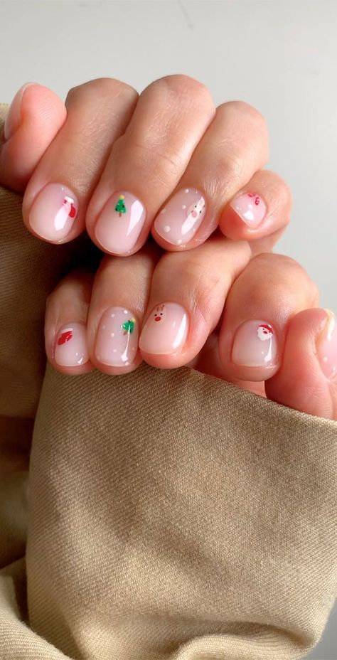 50+ Christmas & Holiday Nails For A Festive Look : Simple Christmas Sheer Short Nails Christmas Nails Diy, Christmas Nail Ideas, Holiday Nails Christmas, Red Christmas Nails, Cute Christmas Nails, Christmas Nails Easy, Christmas Gel Nails, Christmas Nails Acrylic, Festive Look