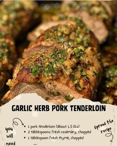 Homemade and Lovin It | Garlic Herb Pork Tenderloin | Facebook Garlic Rosemary Pork Tenderloin, Garlic Herb Pork Tenderloin, Herbed Pork Tenderloin, Garlic Herb Marinade, Herb Pork Tenderloin, Rack Of Pork, Rosemary Garlic, Chops Recipe, Garlic Herb