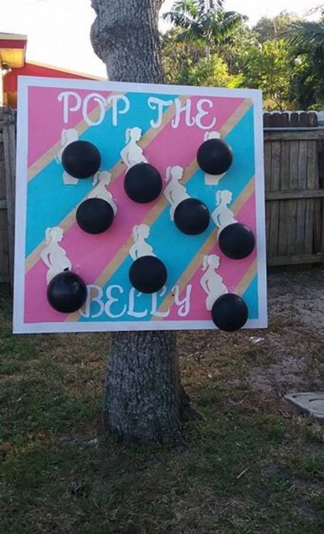 My gender reveal board! Pop the belly! It's a girl btw Pop The Belly Gender Reveal, Gender Reveal Ideas For Decoration, Pop The Belly Game, Gender Reveal Funny Ideas, Diy Gender Reveal Games, Gender Reveal Ideas Funny, Gender Reveal Ideas Games, Funny Gender Reveal Ideas, Gender Reveal Games Activities