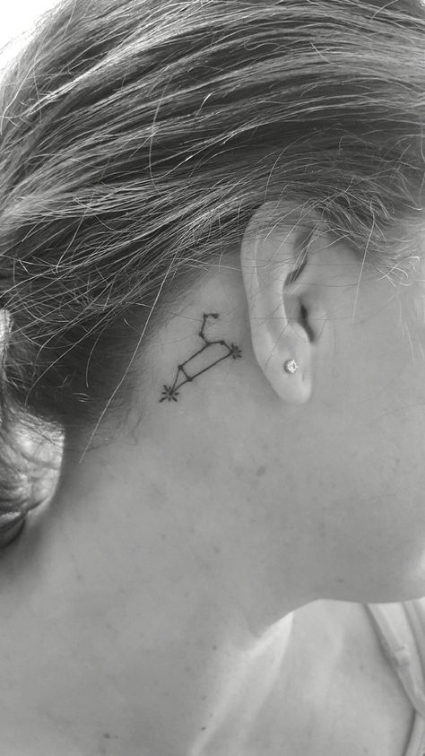 Leo Constellation Tattoo behind the ear Leo Behind Ear Tattoo, Leo Star Sign Tattoo, Star Sign Tattoo, Leo Symbol Tattoos, Tattoo Behind The Ear, Star Constellation Tattoo, Leo Constellation Tattoo, Leo Symbol, About Leo