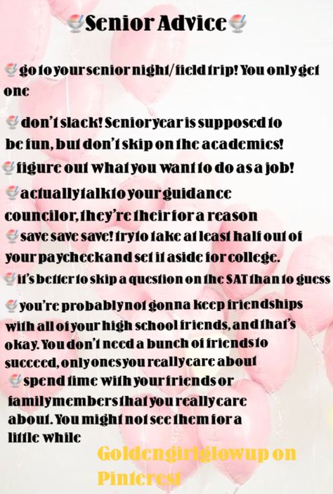 Senior Advice High Schools, Advice For Seniors High Schools, Study Tips For Senior High School, Senior Tips High School, High School Advice Seniors, Tips For Senior Year Of High School, Senior School Supplies List, Senior Year Advice, Senior School Supplies