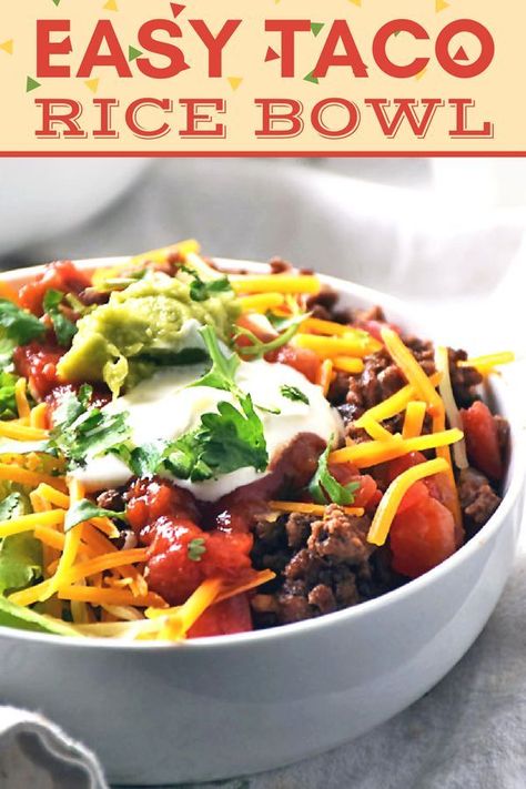 Easy Taco Rice, Taco Rice Bowl, Meals Mexican, Taco Bowl Recipe, Taco Rice, Burrito Bowls Recipe, Healthy Bowls Recipes, Rice Bowls Recipes, Healthy Bowls