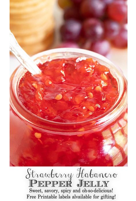 Strawberry Pepper Jam, What To Do With Habanero Peppers, Habenero Jelly, Habanero Jelly Recipe, Habanero Pepper Jelly, Strawberry Jelly Recipes, Spicy Jelly, Pepper Jellies, Peppers Garden