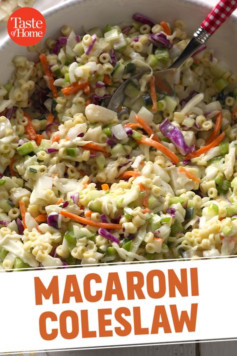 Macaroni Coleslaw, Potluck Salads, Cabbage Recipes Healthy, Potluck Salad, Beef Pasta Recipes, Summertime Salads, Coleslaw Salad, Best Macaroni Salad, Summer Potluck