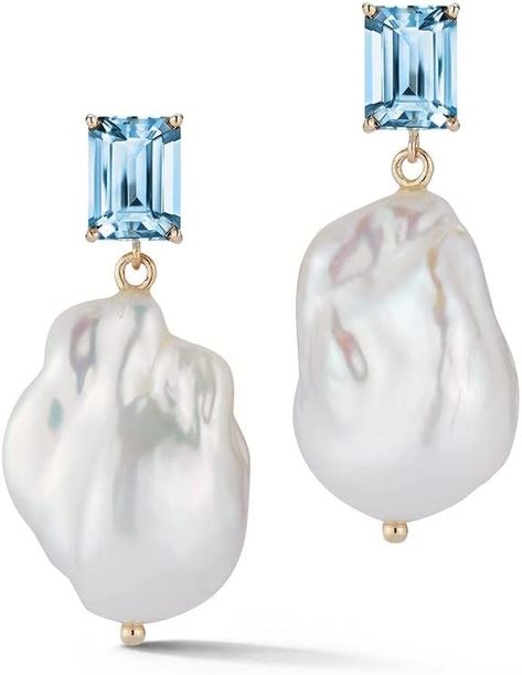 These remarkably beautiful earrings are made in New York city of 14kt yellow gold, blue topaz and one of kind baroque pearls. Mateo's obsession with baroque pearls continues using colored gemstones to compliment the pearl's luster. Pink Diamond Halo Ring, Exquisite Diamond Necklace, Gold Baroque, Diamond Tiara, Link Earrings, Luxury Women Fashion, Diamond Brooch, Pearl Drop Earrings, Pearl Drop