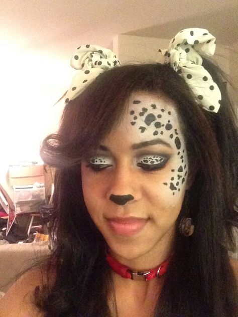 My Dalmatian Makeup.                                                                                                                                                     More Dalmation Face Paint Women, Dalmation Makeup Women, Dalmatian Costume Women's, Dalmatian Makeup Women, Dalmatian Costume Makeup, Dalmation Face Paint, Dalmation Makeup, Dalmatian Makeup, Makeup Costume Ideas