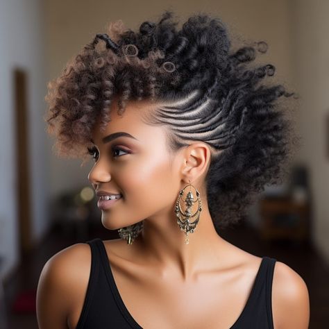 64 short hairstyles for black women to Look Chic and Stylish Cornrow Mohawk, Braided Mohawk Hairstyles, Short Hairstyles For Black Women, Hair Braid Patterns, Curly Mohawk, Faux Hawk Hairstyles, Short Box Braids, Mohawk Braid, Natural Afro Hairstyles