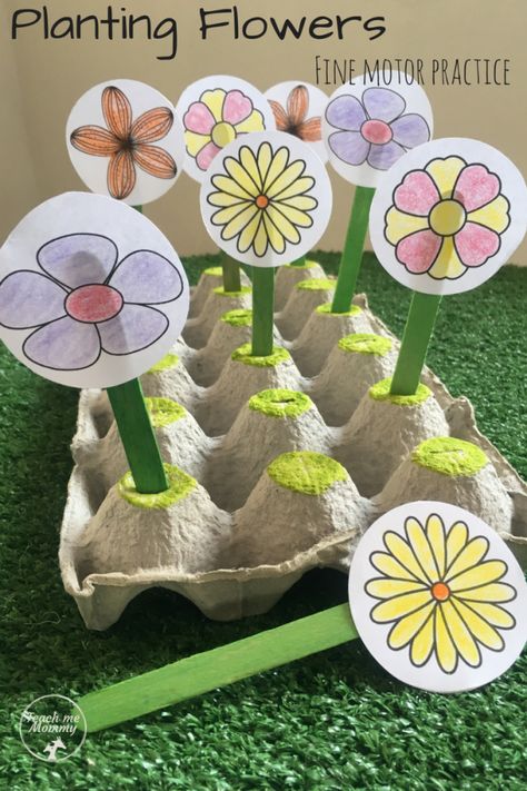 Planting Flowers Fine Motor Practice and more! (Free printable) #teach Flower Activities For Kids, Flower Activity, Fine Motor Practice, Preschool Garden, Plant Activities, Garden Activities, Plant Crafts, Spring Preschool, Teaching Toddlers