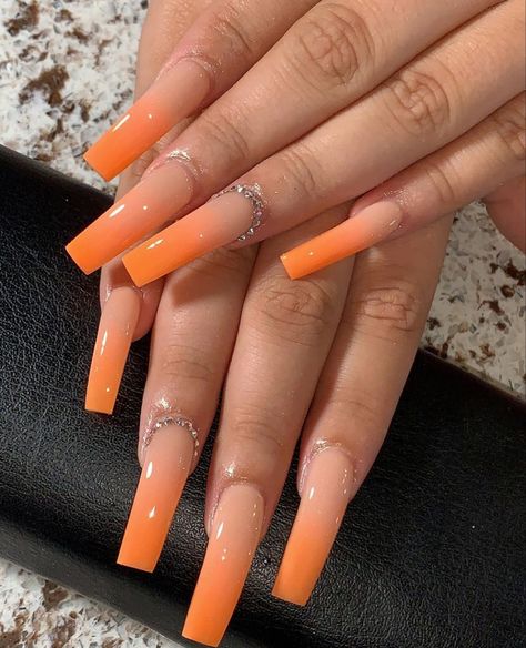 Cheap Nail Designs, Coffin Art, Orange Ombre Nails, Orange Acrylic Nails, Nails Grunge, Matte Pink Nails, Orange Nail, Halloween Acrylic Nails, Cheap Nail