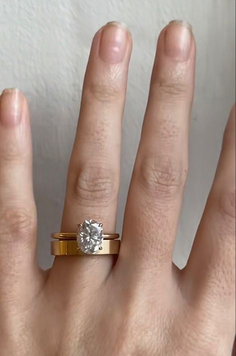 Wedding Ring Stack Thick Band, Simple Engagement Rings Thick Band, Oval Wedding Ring With Thick Band, Gold Thick Band Engagement Ring, Thick Gold Band With Engagement Ring, White Gold Thick Wedding Band, Engagement Ring With Thicker Band, Thick Gold Engagement Band, Big Wedding Band