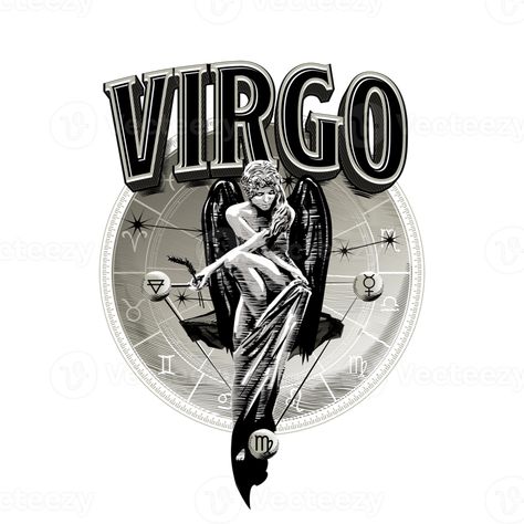 Virgo, Virgin, Astrology. zodiac. Horoscope symbol in circle. Illustration with relief engraving technique. Virgo Illustration, 13th Zodiac Sign, Virgo Symbol, Virgo Art, Horoscope Tattoos, Zodiac Characters, Line Doodles, T Shirt Logo Design, Circle Illustration