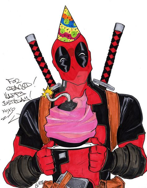 Deadpool Happy Birthday, Deadpool Gifts, Deadpool Birthday, Deadpool Drawing, Happy Birthday Drawings, Deadpool Funny, Animal Outline, Deadpool Art, Marvel Cartoons