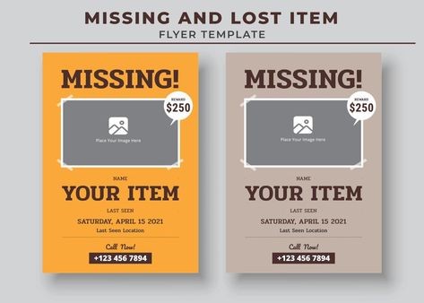 Missing and Lost Item flyer Template, Missing poster, Lost pet flyer template Missing Poster, Losing A Pet, The Missing, Flyer Template, Your Image, Vector Art, Vector Free, Lost, Clip Art