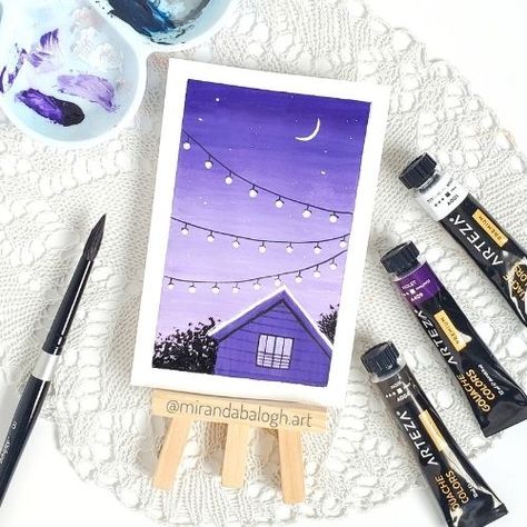 Sky Art Painting, Gouache Paint, Watercolor Tips, Simple Canvas Paintings, Beautiful Art Paintings, Easy Canvas Art, Gouache Art, Canvas Painting Designs, 수채화 그림