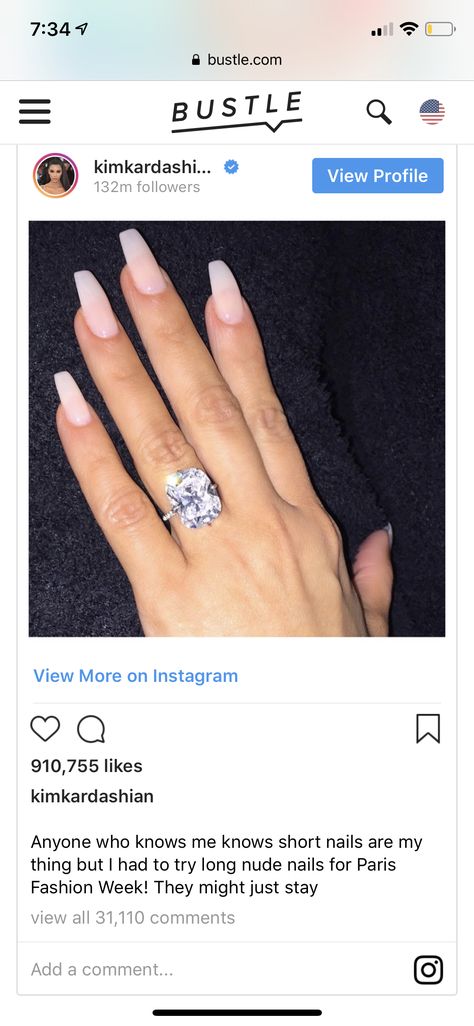 Kim Kardashian Nails, Kardashian Nails, Kim K, Nude Nails, Short Nails, Kim Kardashian, Paris Fashion Week, Fashion Week, Engagement Rings