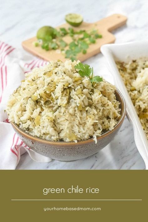 Green Chile Rice is the perfect side dish for all of your favorite Mexican dishes. A delicious combination of green chilies, cilantro, and lime. #greenchilerice #greenchile #rice #sidedish #sidedishrecipe #riceside Green Chili Rice, Green Chile Rice, Chili Rice, Mexican Appetizers, Rice Side, Green Chiles, Snacks Ideas, Car Carrier, Appetizer Bites