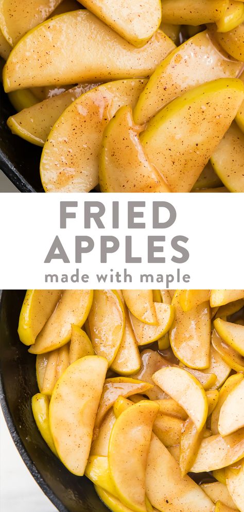 These classic fried apples are simple and delicious but made with a slightly healthy and more delicious twist: maple syrup instead of refined sugar. The maple syrup makes these fried apples even richer and they're a lot like the fried apples at Cracker Barrel! They're the perfect side dish or topping come fall and winter. Easy to make paleo and vegan, too. #sidedish #apple #fallfood #winter #paleorecipes Paleo Fried Apples, Vegan Fried Apples, Keto Fried Apples Recipe, Keto Fried Apples, Healthy Fried Apples, Spiced Apples Recipe, Southern Fried Apples, Appetizing Food, 40 Aprons