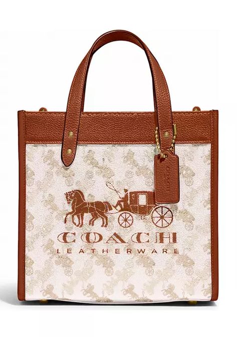 COACH Field Tote 22 with Horse and Carriage Print and Carriage Badge | belk Horse And Carriage, Horse Carriage, Inside Bag, Zipped Bag, Brown Bags, Mini Tote, Women Accessories Bags, Leather Fabric, Shop Home