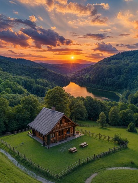 Sunset Serenity in the Valley Dream Backyard Garden, Medieval Life, Farm Cottage, Beautiful Farm, Cabin Living, Western Homes, Happy House, House Plants Decor, Cute House