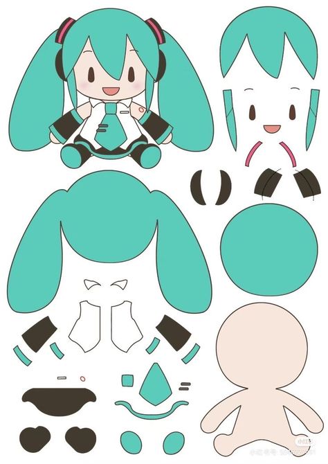 Miku Hatsune Chibi, Anime Crafts Diy, Paper Doll Printable Templates, Anime Paper, Paper Dolls Diy, Hello Kitty Crafts, Paper Toys Template, Kawaii Diy, Cute Sewing Projects