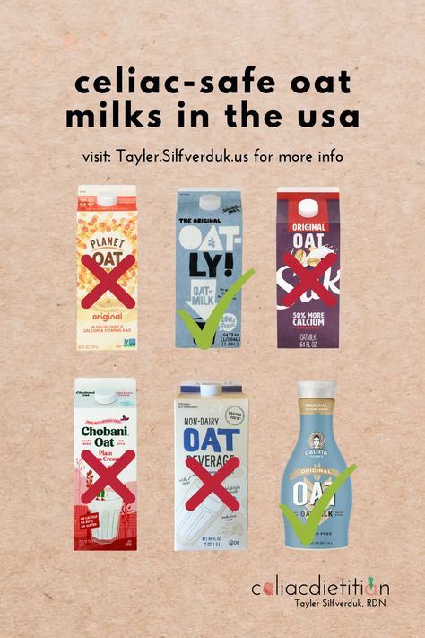 Celiac-safe Oat Milks in the USA - A Celiac Dietitian Weighs the risks... Mediterranean Diet Menu, Vegan Calcium, Celiac Diet, Gluten Free Food List, Celiac Awareness, Gluten Free Info, Fructose Free, Silent Killer, Sugar Free Sweets